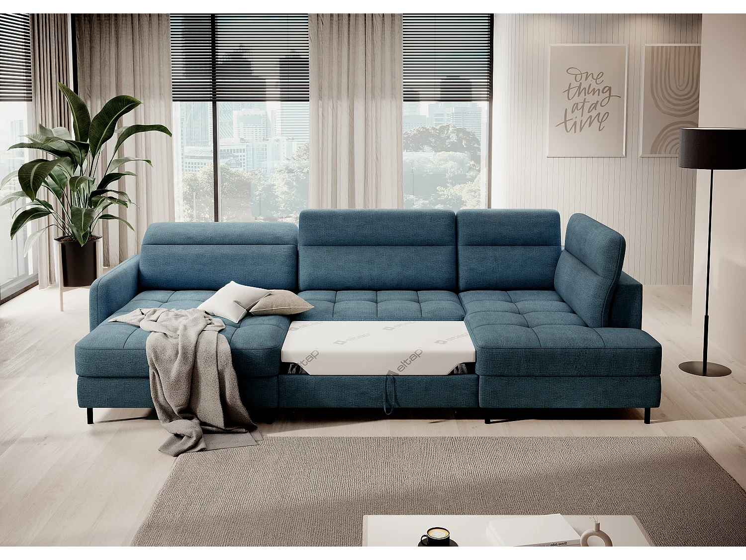 Ecksofa Silvio UL/Stoff-Blau