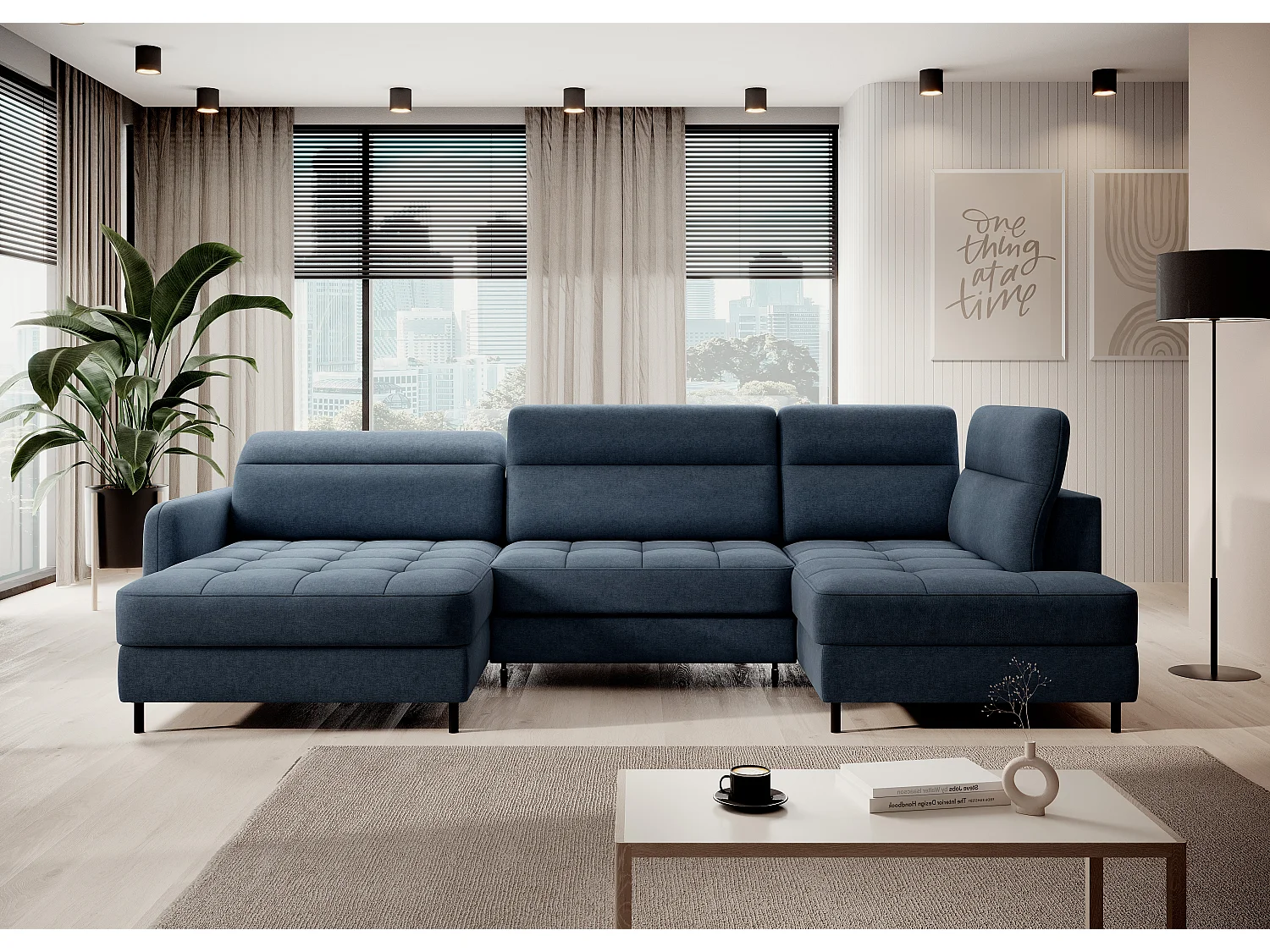 Divano d'angolo Silvio UL/Tessuto-Blu