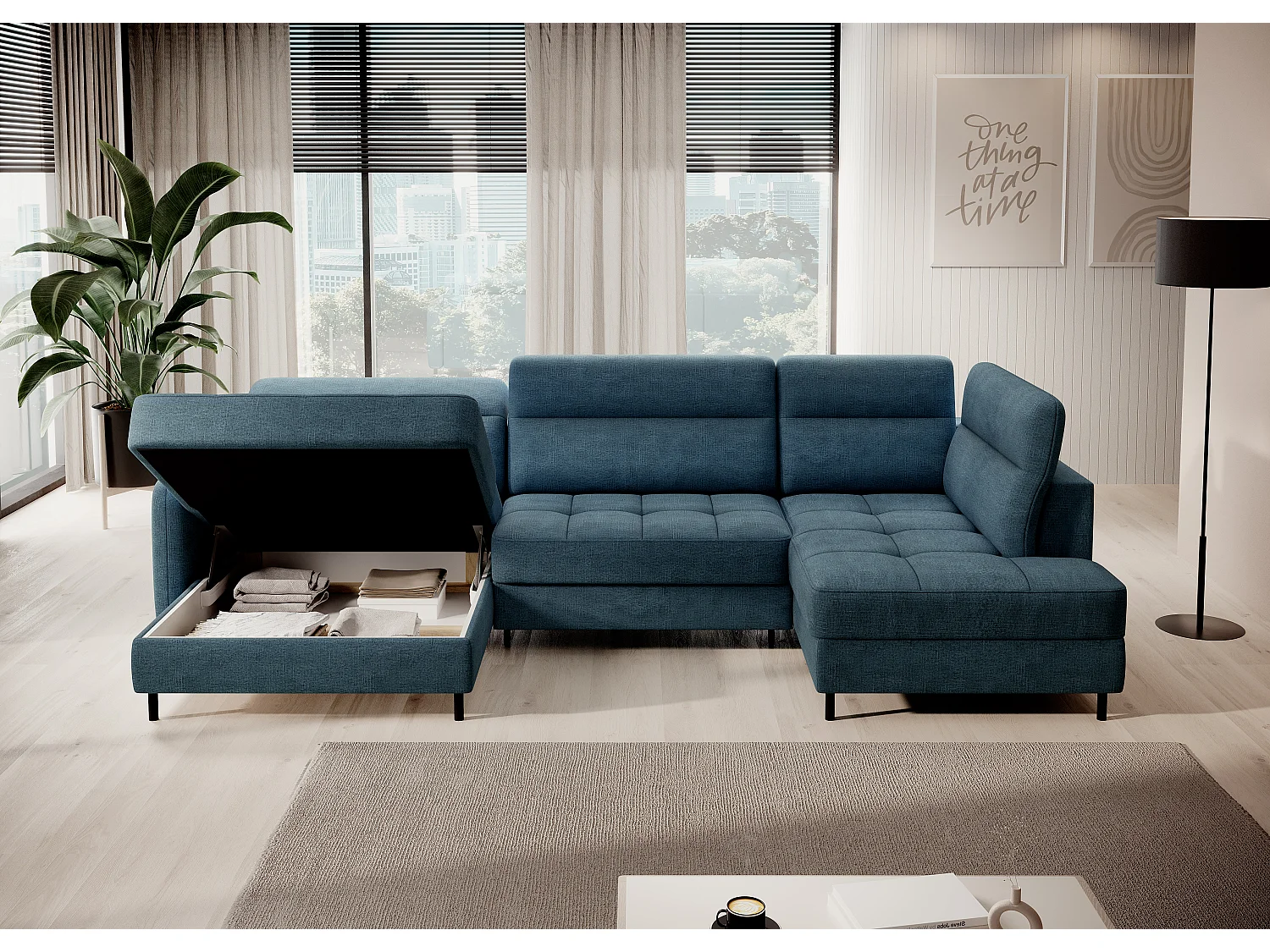 Divano d'angolo Silvio UL/Tessuto-Blu