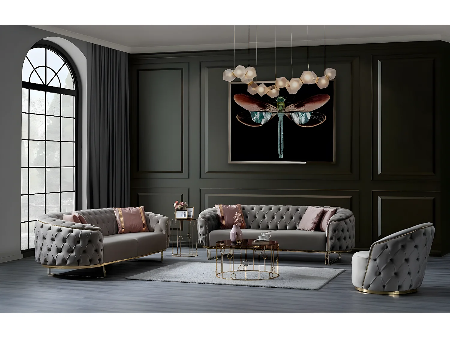 Ludvig (Set 3+3+1)/Tessuto-Grigio