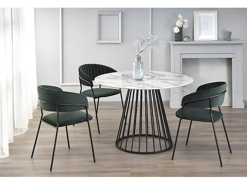 Tavolo da pranzo Broadway/MDF/Impiallacciato/Design in marmo/Bianco e nero