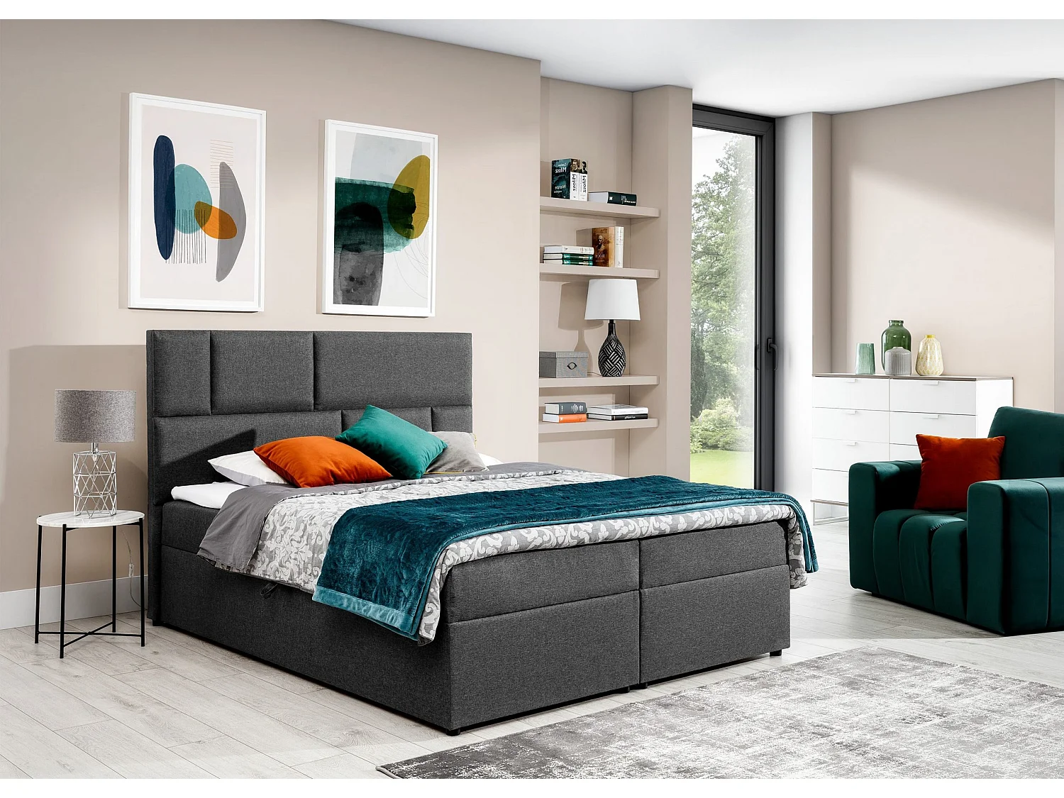 Box Spring Lit Limbardo S (140x200)/Tissu-Bleu