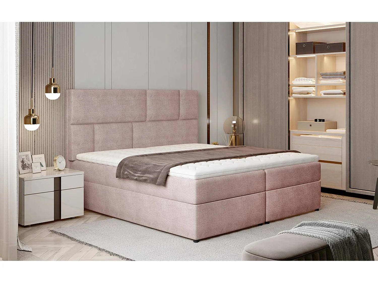 Box Spring Letto Limbardo S (140x200)/Tessuto-Rosa