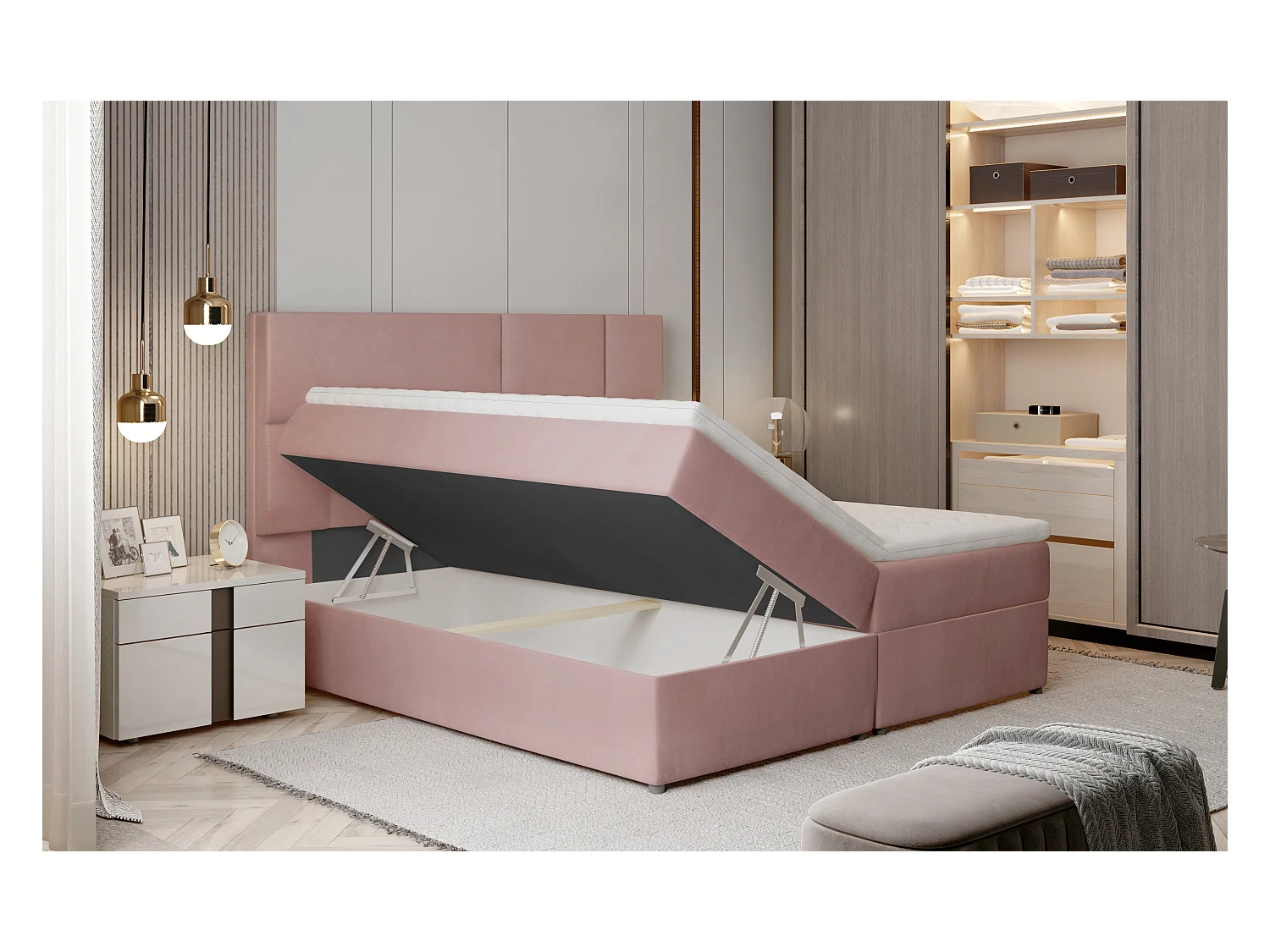 Box Spring Letto Limbardo S (140x200)/Tessuto-Rosa