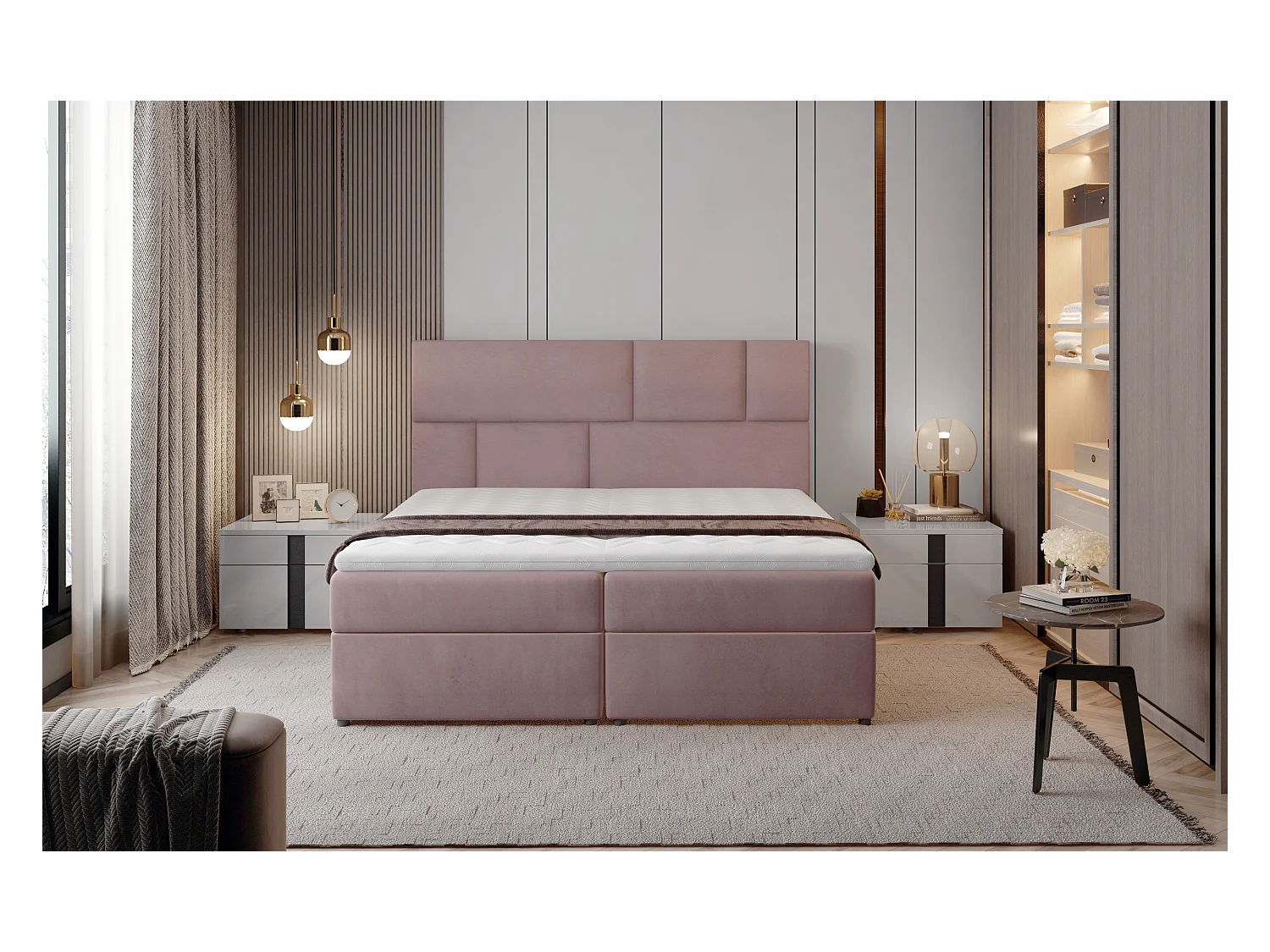 Box Spring Letto Limbardo S (140x200)/Tessuto-Rosa