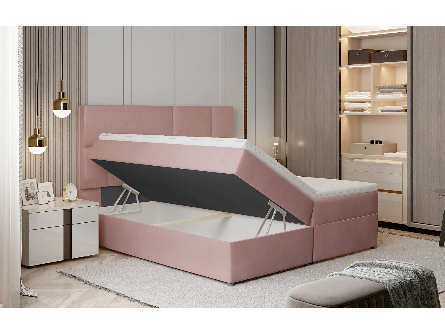 Box Spring Letto Limbardo S (140x200)/Tessuto-Rosa