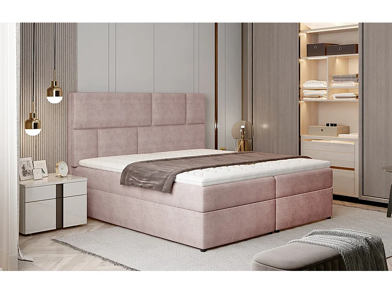 Box Spring Letto Limbardo S (140x200)/Tessuto-Rosa