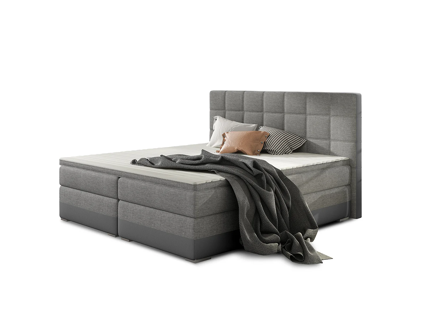 Box Spring Lit Luvre L (180x200)/Tissu-Gris