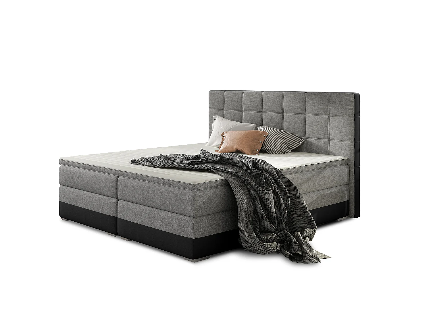 Box Spring Lit Luvre L (180x200)/Tissu-Gris&Noir