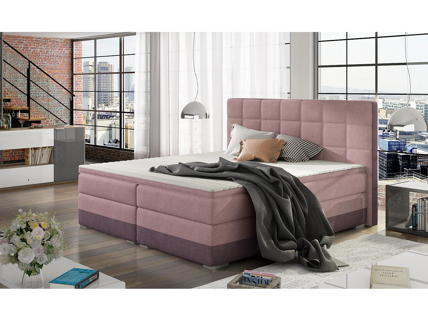 Box Spring Lit Luvre L (180x200)/Tissu-Gris&Noir