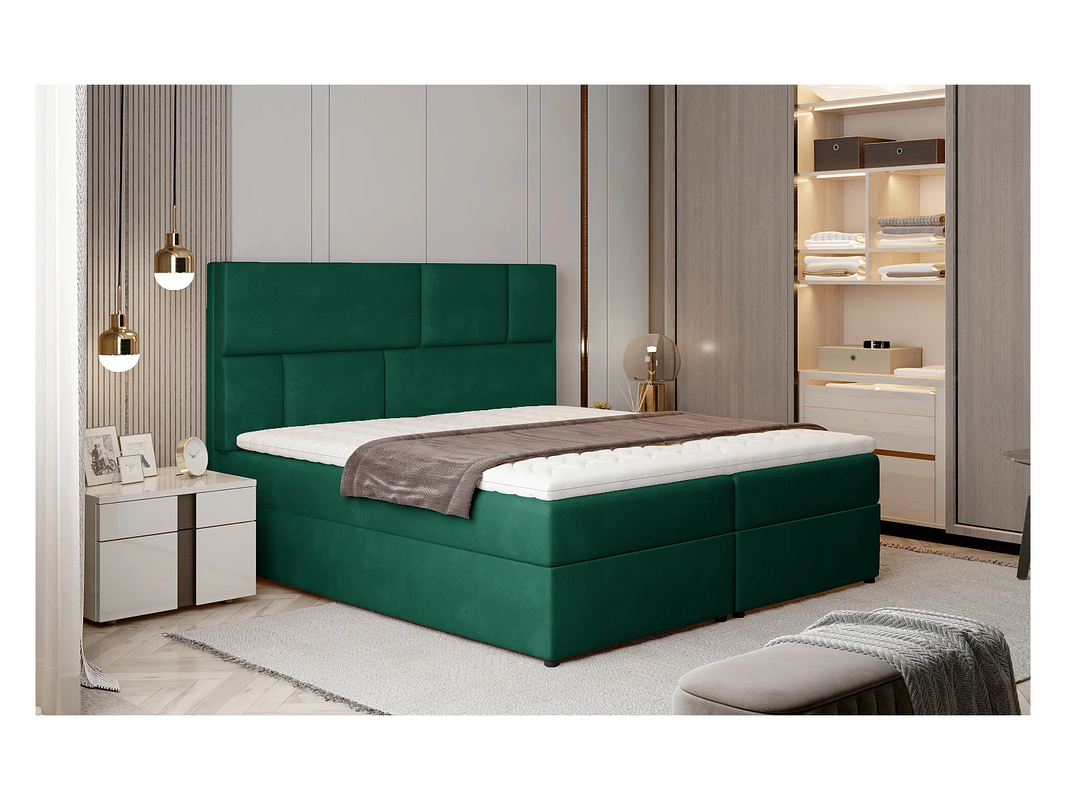 Box Spring Letto Limbardo S (140x200)/Tessuto-Verde