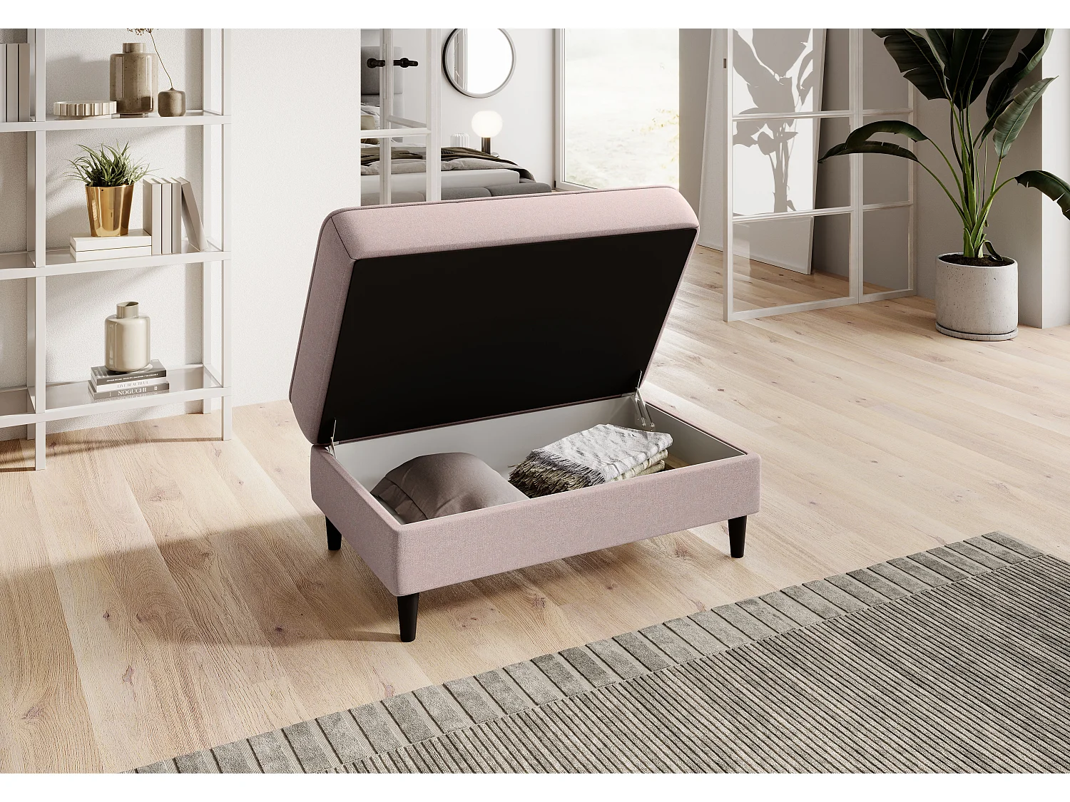 Pouf avec rangement en tissu BOZA-Rose clair