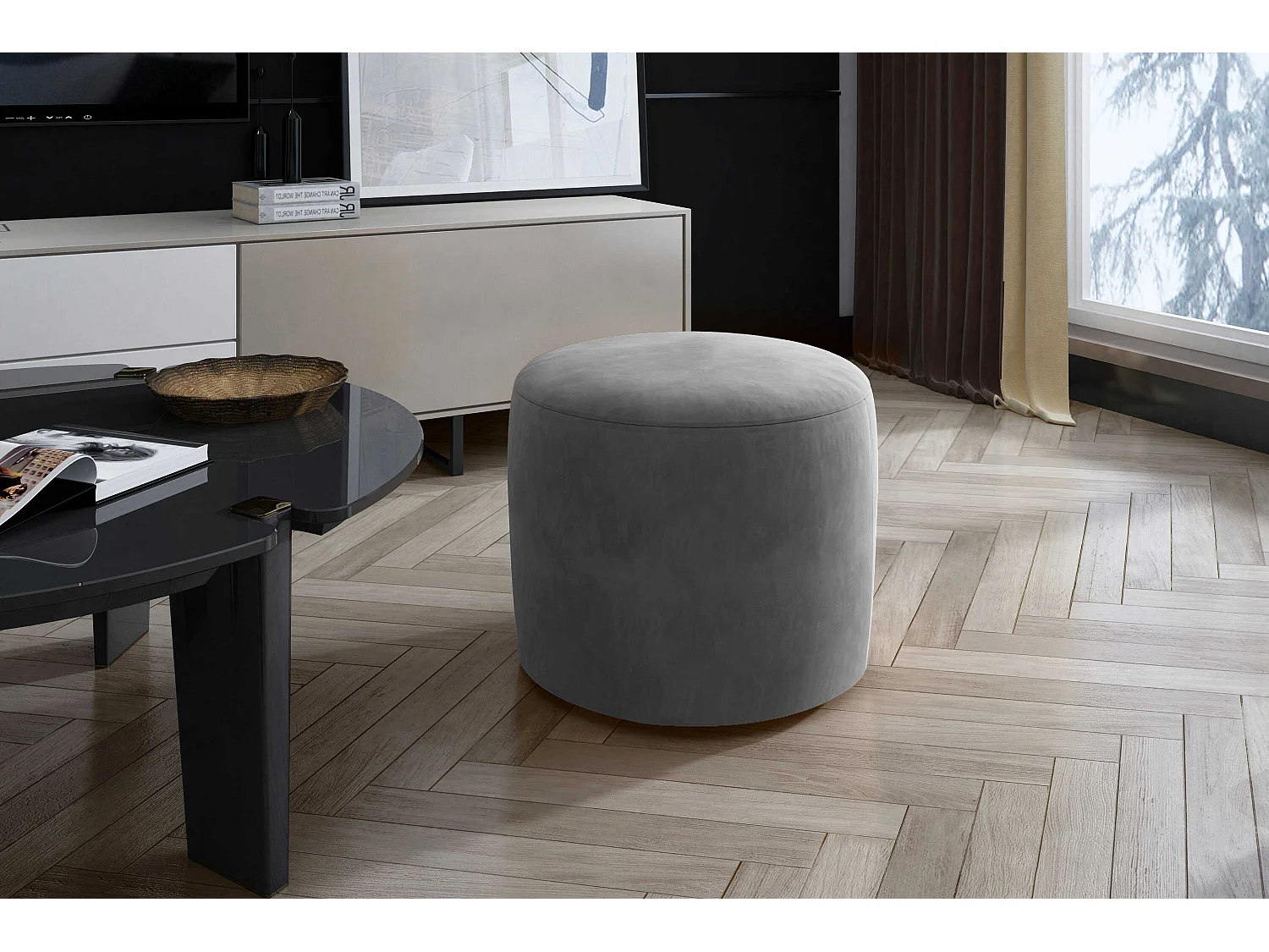 Pouf Jasmin/Tissu/Orange/En stock