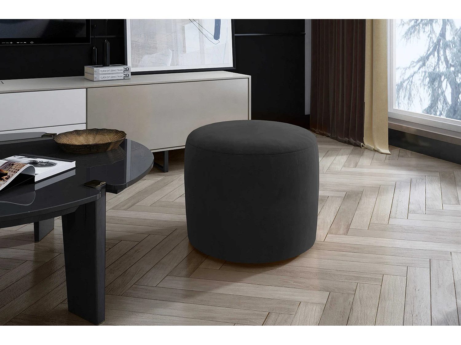 Pouf Jasmin/Tissu/Orange/En stock