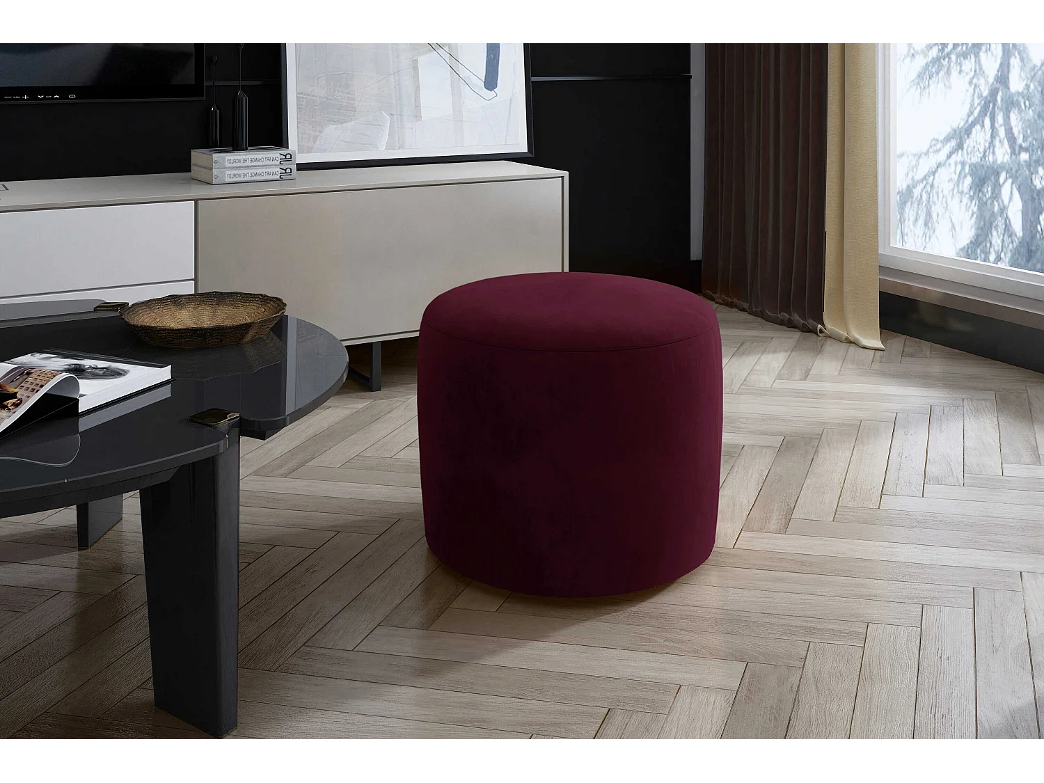 Pouf Jasmin/Tissu/Orange/En stock