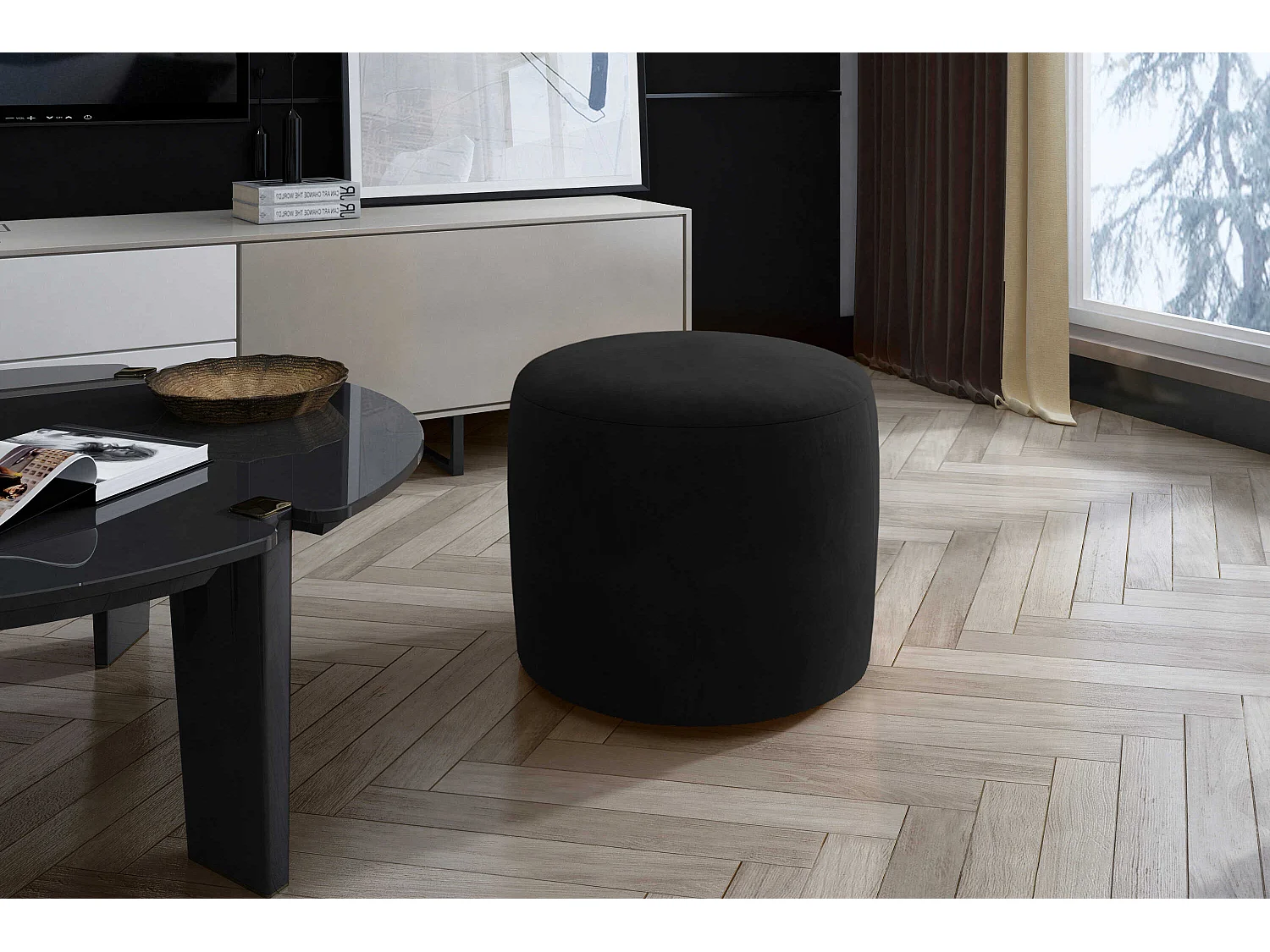 Pouf Jasmin/Tissu/Orange/En stock