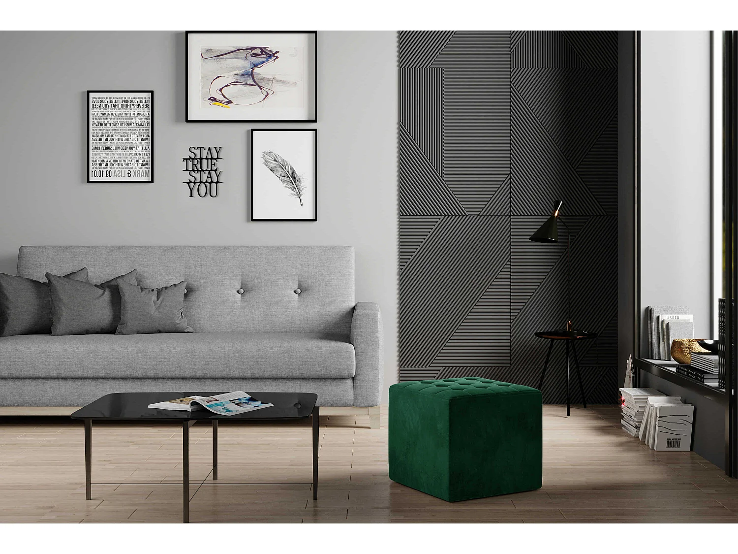 Tabouret Rosita/Revêtement en tissu/Gris