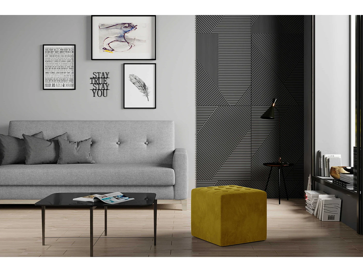 Tabouret Rosita/Revêtement en tissu/Gris