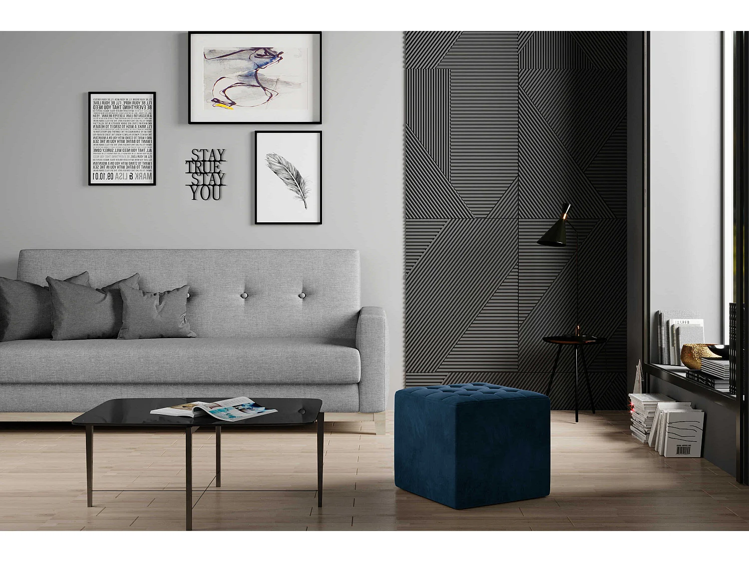 Tabouret Rosita/Revêtement en tissu/Gris