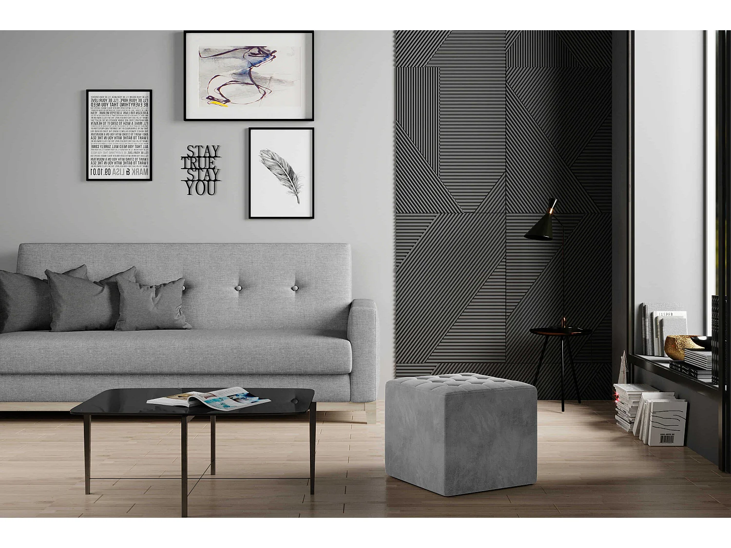 Tabouret Rosita/Revêtement en tissu/Gris