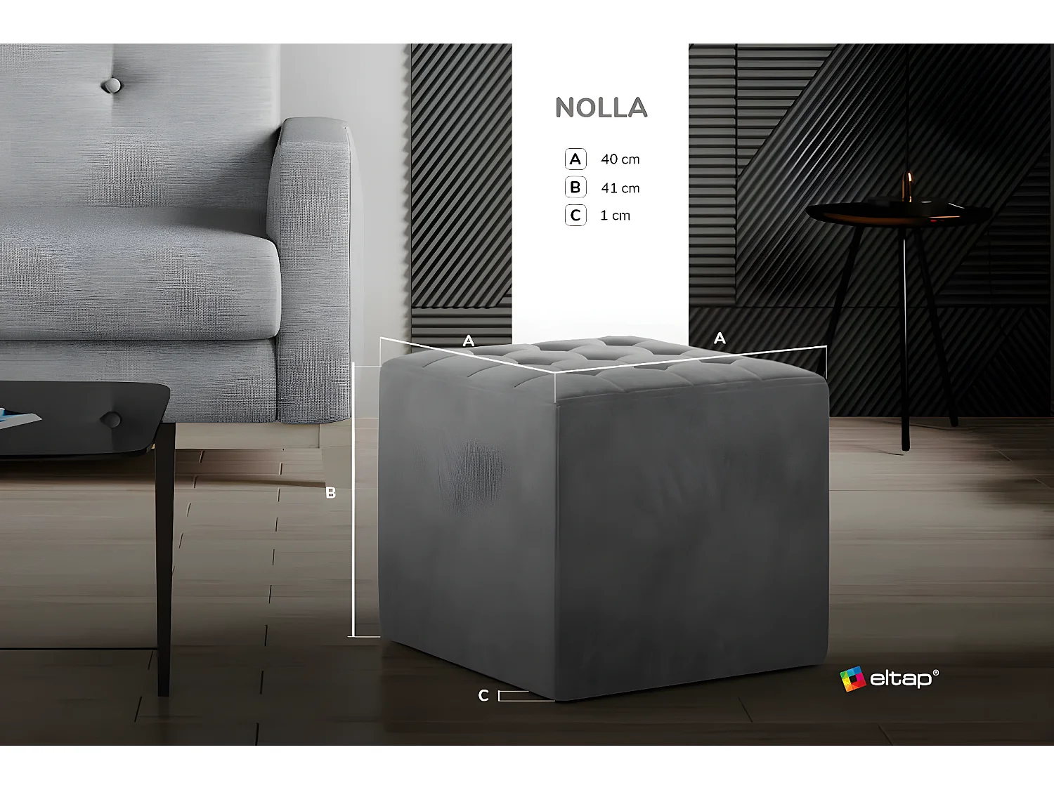 Tabouret Rosita/Revêtement en tissu/Gris