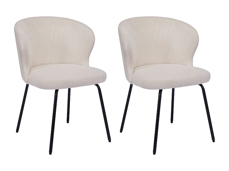 Conjunto de 2 cadeiras em veludo canelado e metal preto cor creme - RELIOZA