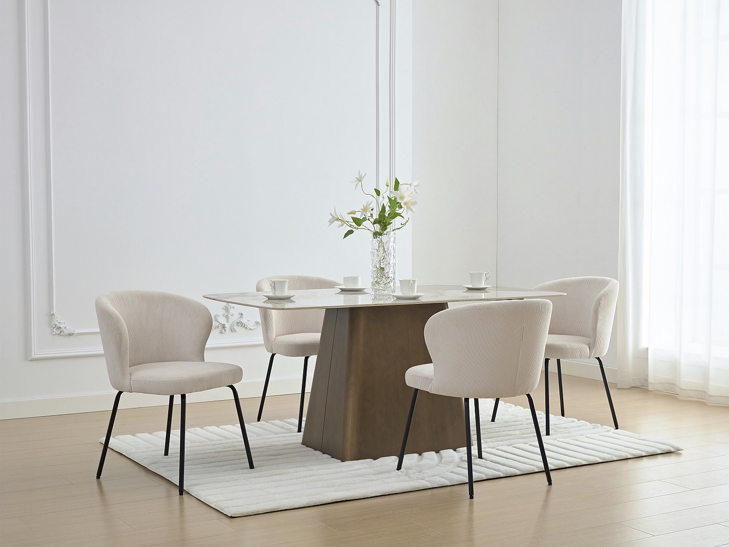 Vente-unique Stuhl 2er-Set - Cord & Schwarzes Metall - Cremefarben - Relioza
