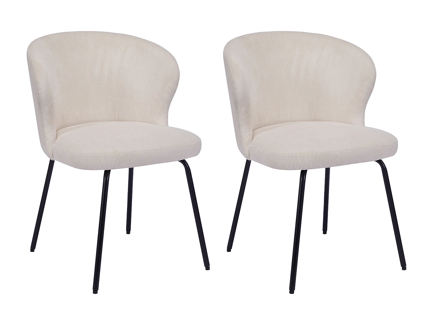 Lot de 2 chaises en velours côtelé et métal noir - Crème - RELIOZA