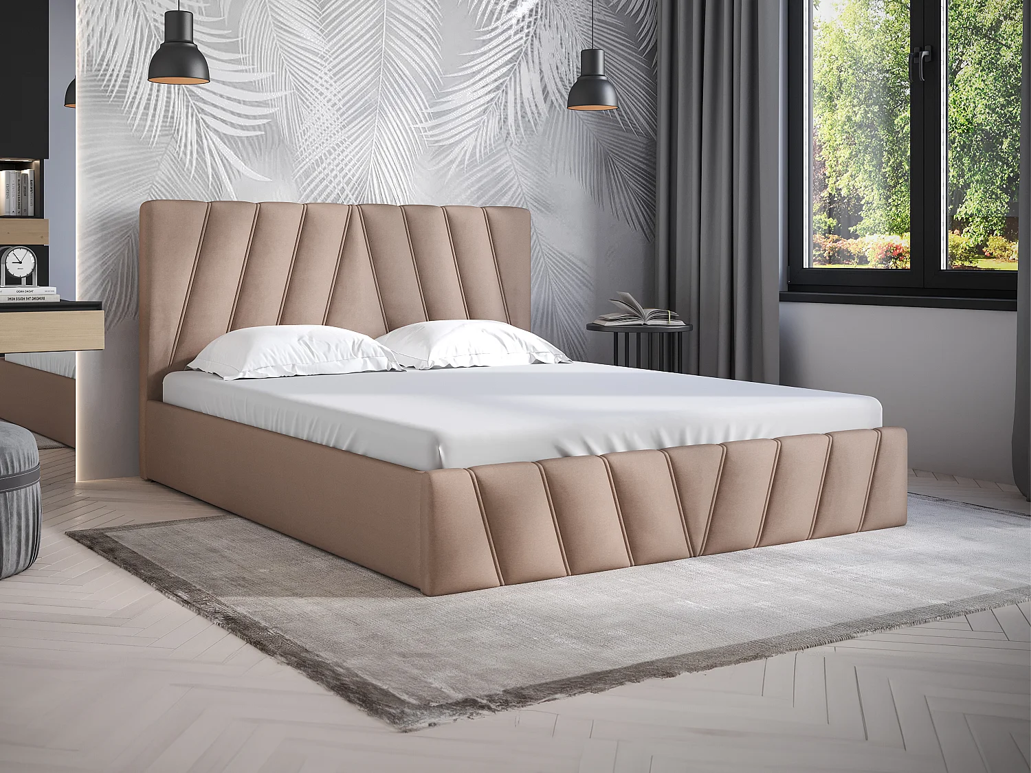 Bett mit Bettkasten - 160 x 200 cm - Samt - Beige + Matratze - LIDAMA von Pascal Morabito
