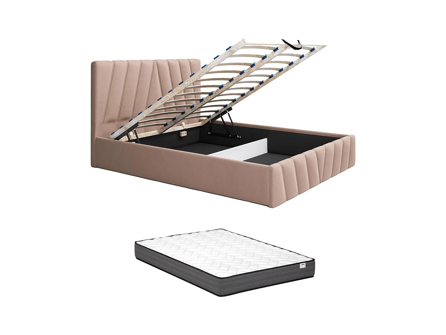 Bed met opbergruimte 160 x 200 cm - Fluweel - Beige + matras - LIDAMA van Pascal Morabito