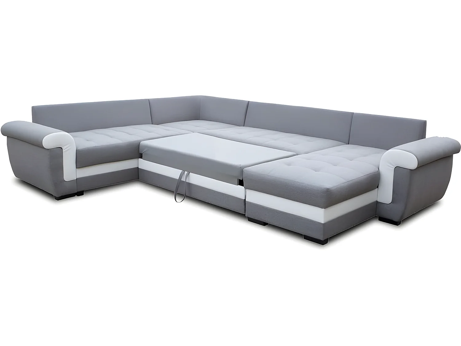 Canapé panoramique convertible LATTIA en tissu noir et blanc