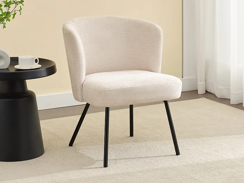 Sillón de tela texturizada y metal negro - Beige - MARVENIO