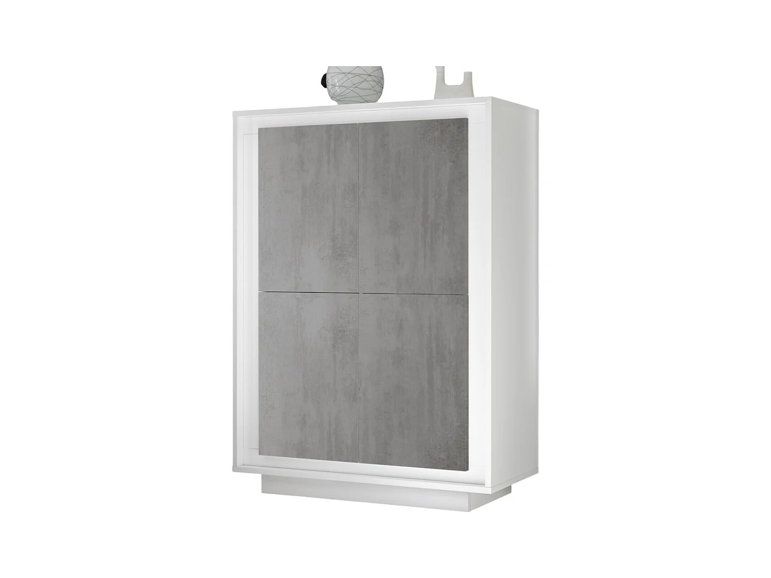 Vaisselier 4 portes FALL – Blanc mat laqué et gris béton – Design moderne et fonctionnel