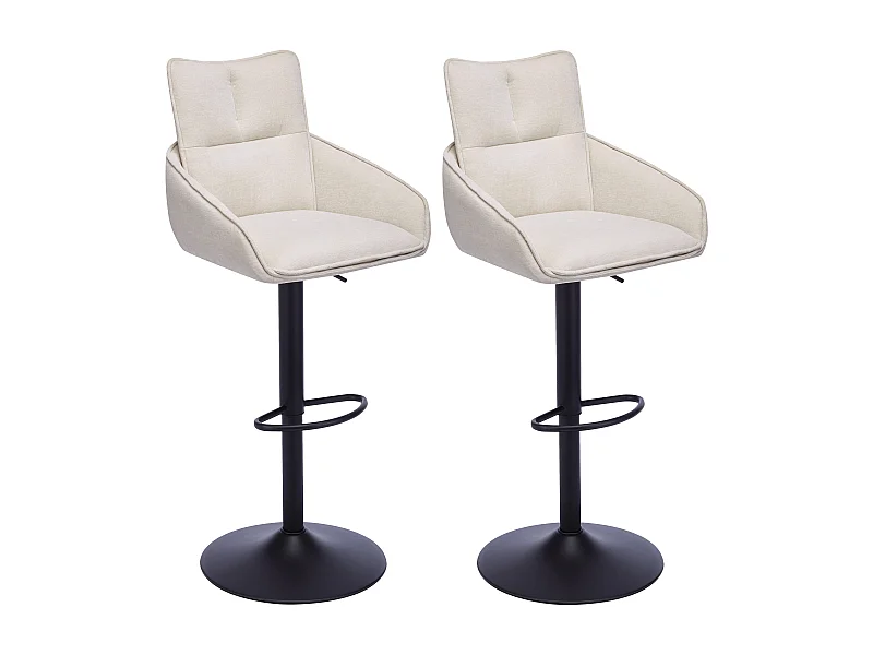 Lot de 2 tabourets de bar en tissu et métal noir - Hauteur réglable - Crème - LIKOLIA