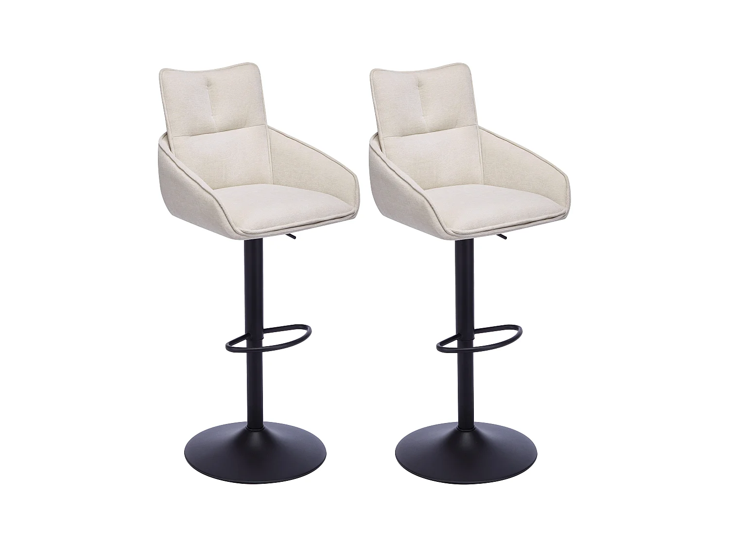 Barhocker 2er-Set höhenverstellbar - Stoff & schwarzes Metall - Cremefarben - LIKOLIA