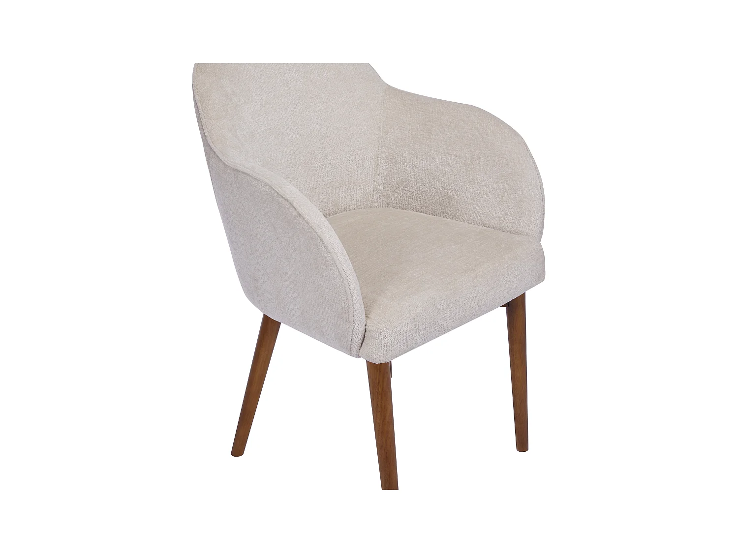 Chaise avec accoudoirs en tissu texturé et bois d'hévéa - Crème - MODINIA