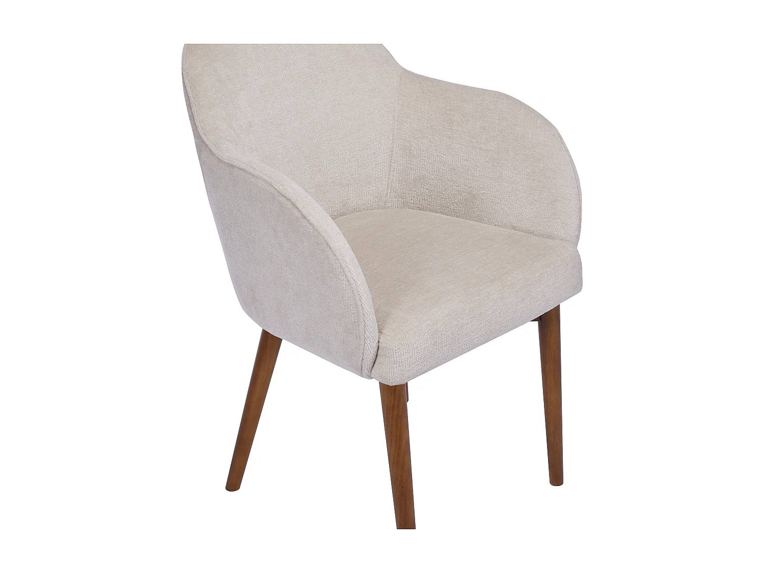 Chaise avec accoudoirs en tissu texturé et bois d'hévéa - Crème - MODINIA