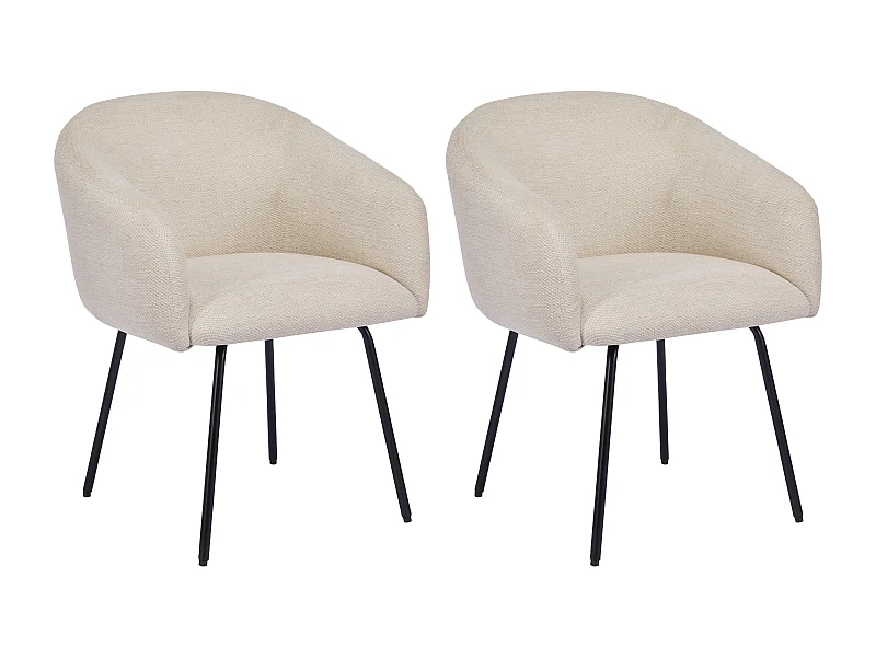 Lot de 2 chaises avec accoudoirs en tissu texturé et métal noir - Crème - NISTOSIA