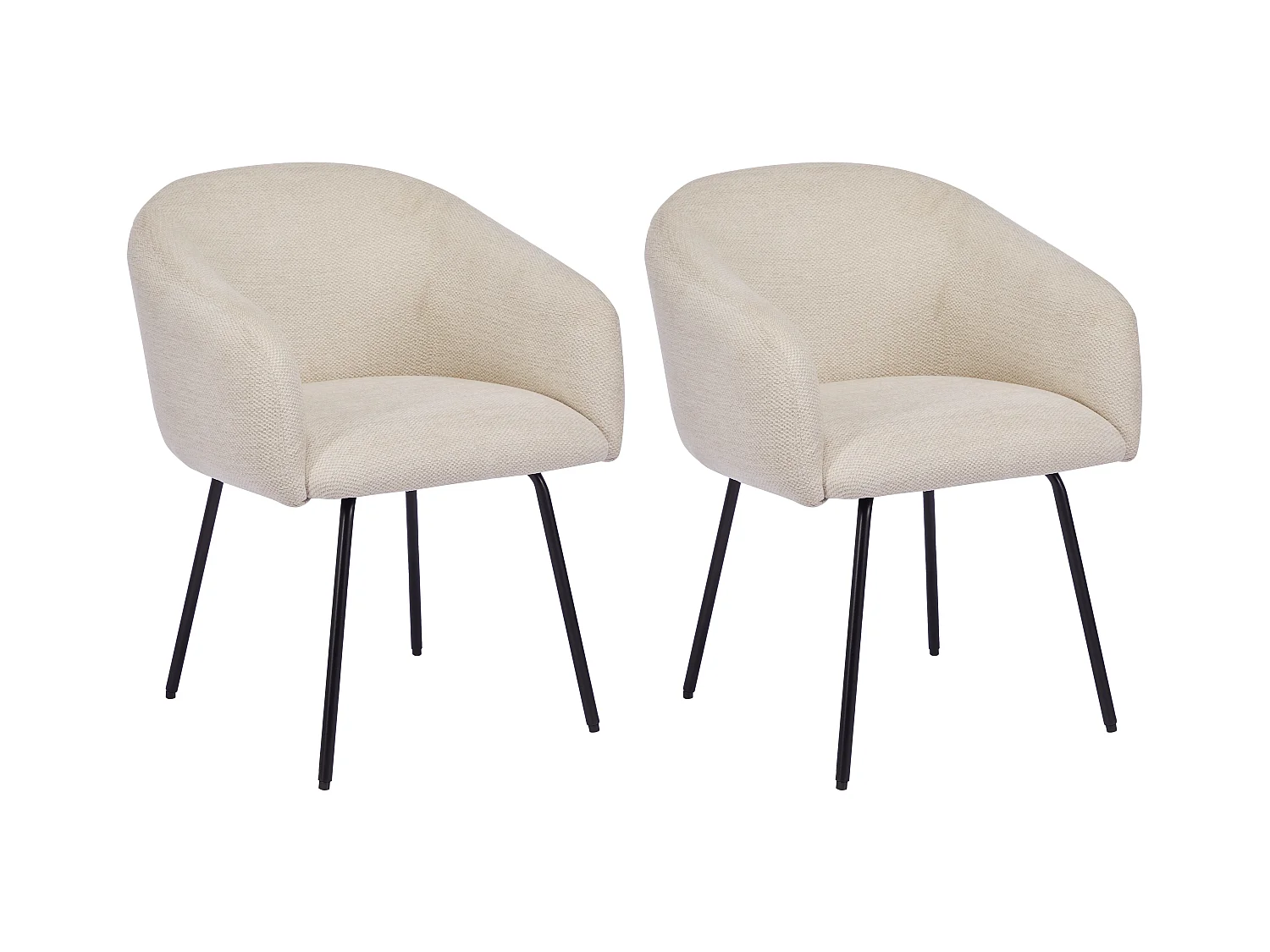 Sæt med 2 stole med armlæn i tekstureret stof og sort metal - Creme - NISTOSIA