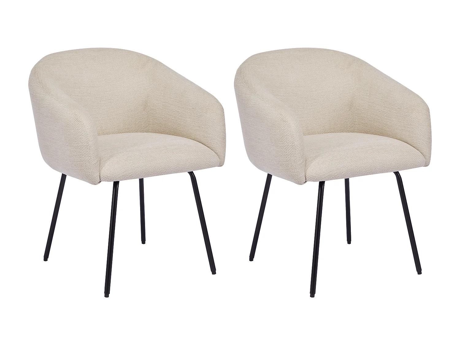 Lot de 2 chaises avec accoudoirs en tissu texturé et métal noir - Crème - NISTOSIA