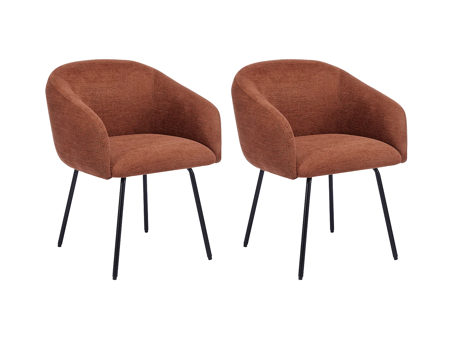 Sæt med 2 stole med armlæn i tekstilstof og sort metal - Terracotta - NISTOSIA