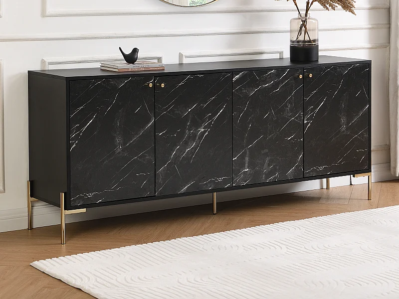 Sideboard mit 4 Türen - MDF & Metall - Marmor-Optik Schwarz & Goldfarben - CIEMILA von Pascal Morabito