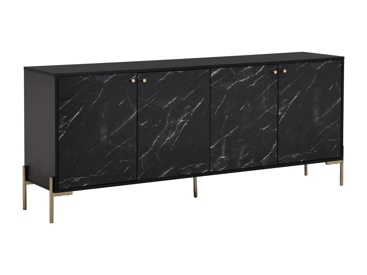 Sideboard mit 4 Türen - MDF & Metall - Marmor-Optik Schwarz & Goldfarben - günstig online kaufen