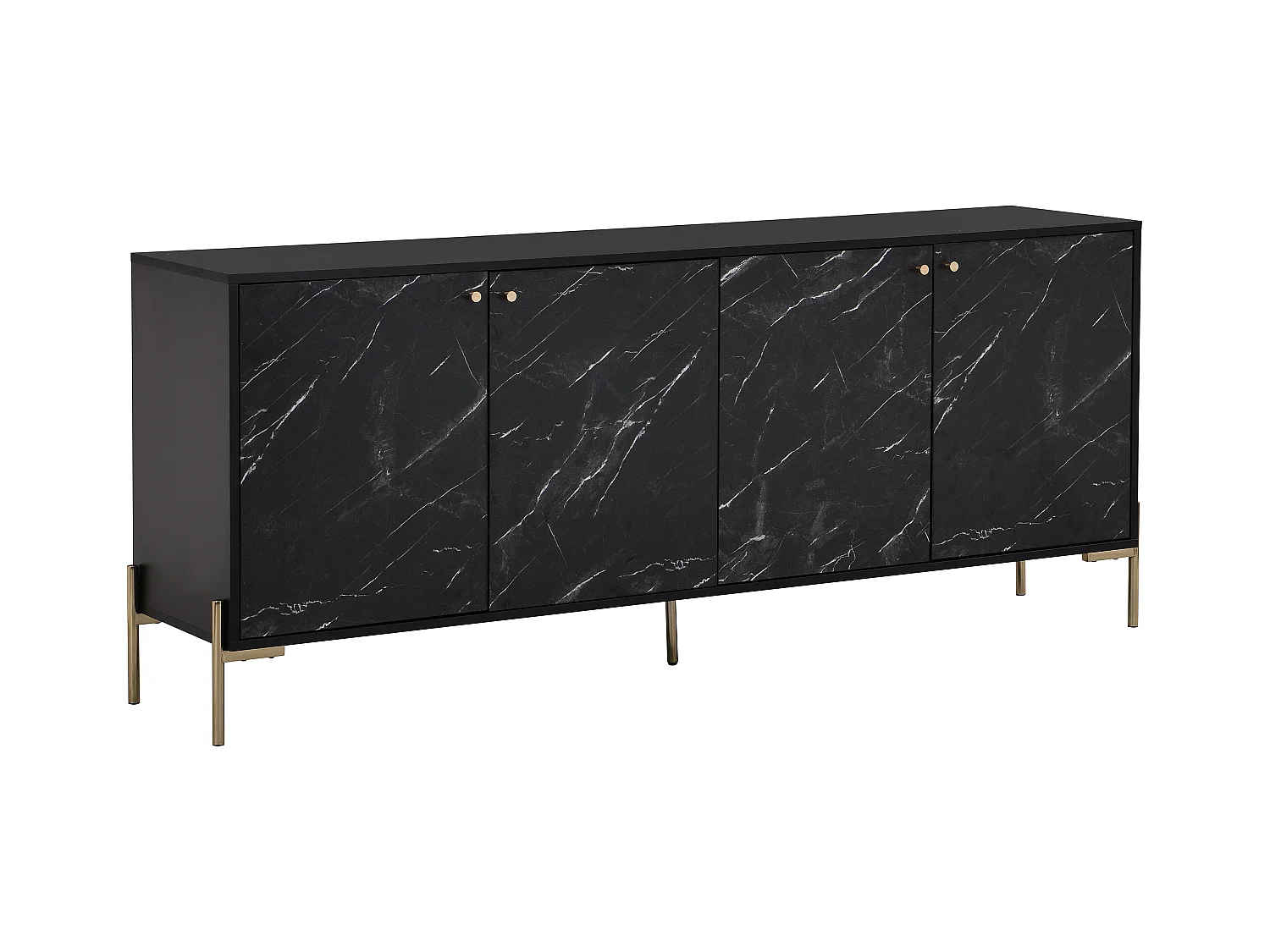 Sideboard mit 4 Türen - MDF & Metall - Marmor-Optik Schwarz & Goldfarben - CIEMILA von Pascal Morabito