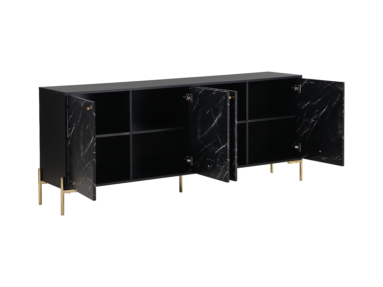 Sideboard mit 4 Türen - MDF & Metall - Marmor-Optik Schwarz & Goldfarben - CIEMILA von Pascal Morabito