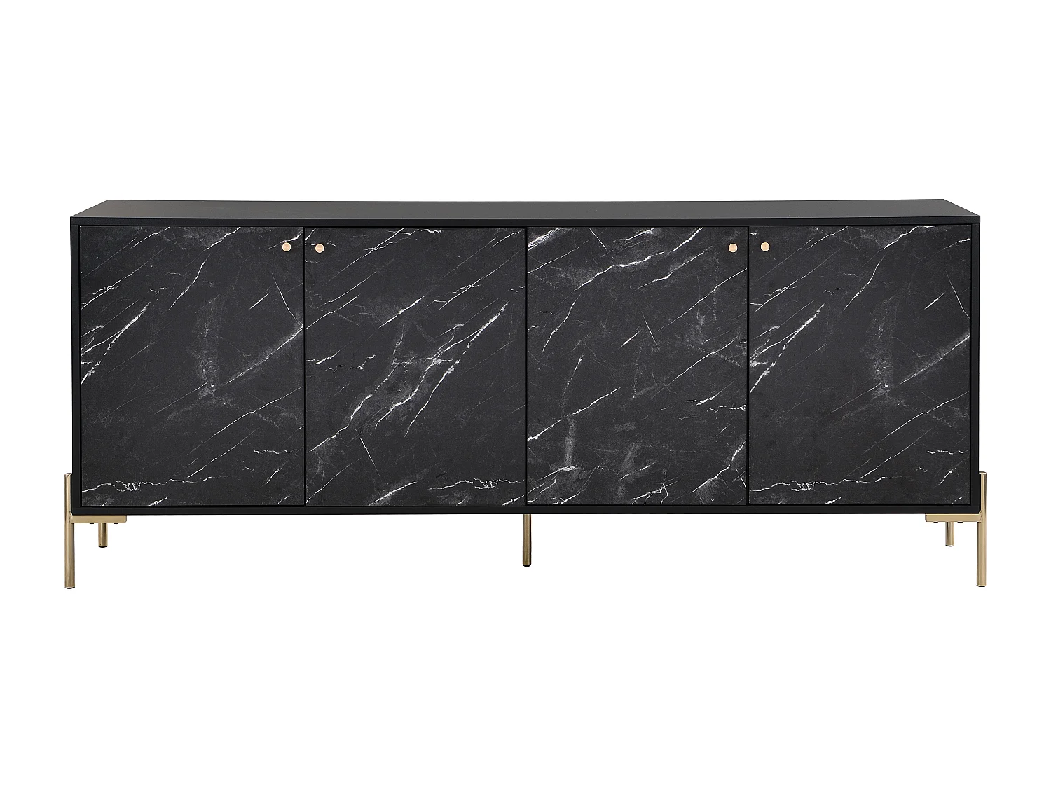 Buffetkast met 4 deuren van mdf en metaal - Zwart marmereffect en goud - CIEMILA van Pascal Morabito