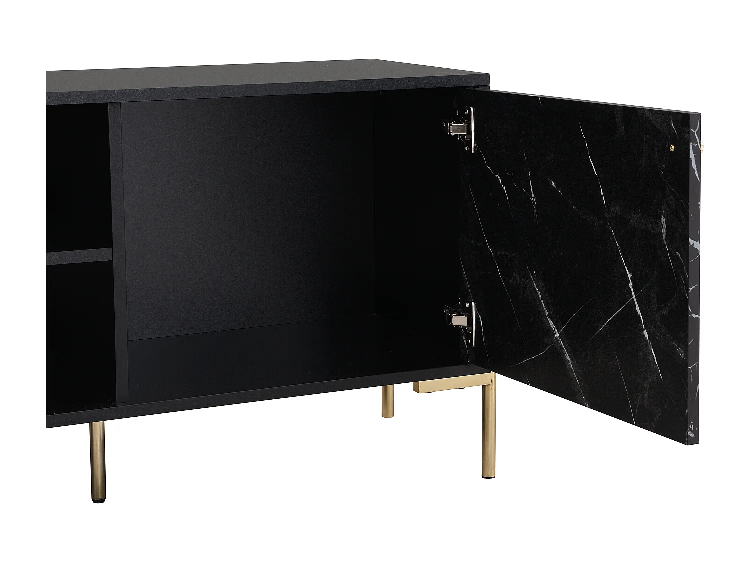 Meuble TV avec 2 portes et 2 niches en MDF et métal - Effet marbre noir et Doré - CIEMILA de Pascal Morabito