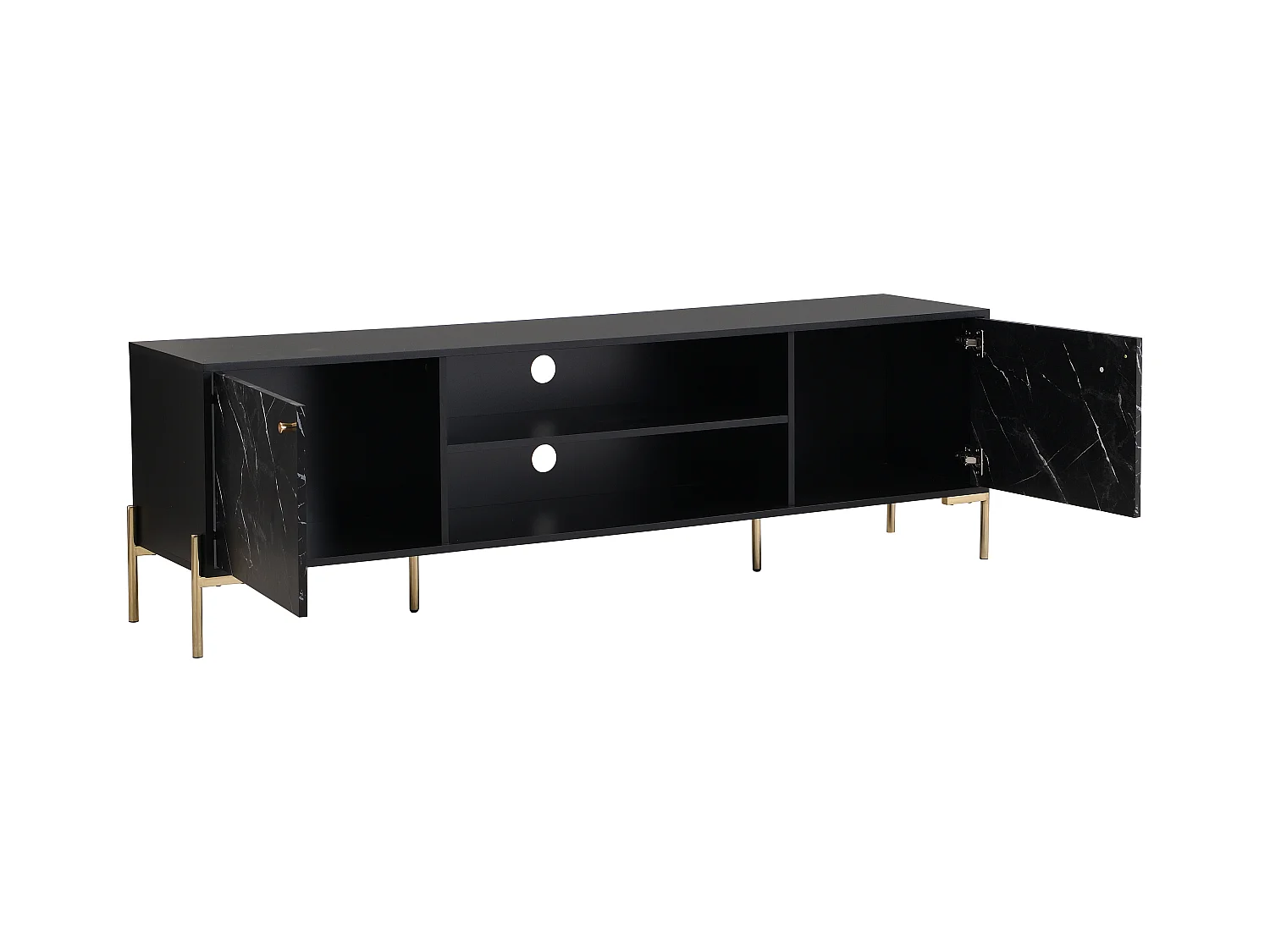 Mueble TV con 2 puertas y 2 estantes de MDF y metal - Efecto mármol negro y Dorado - CIEMILA de Pascal Morabito