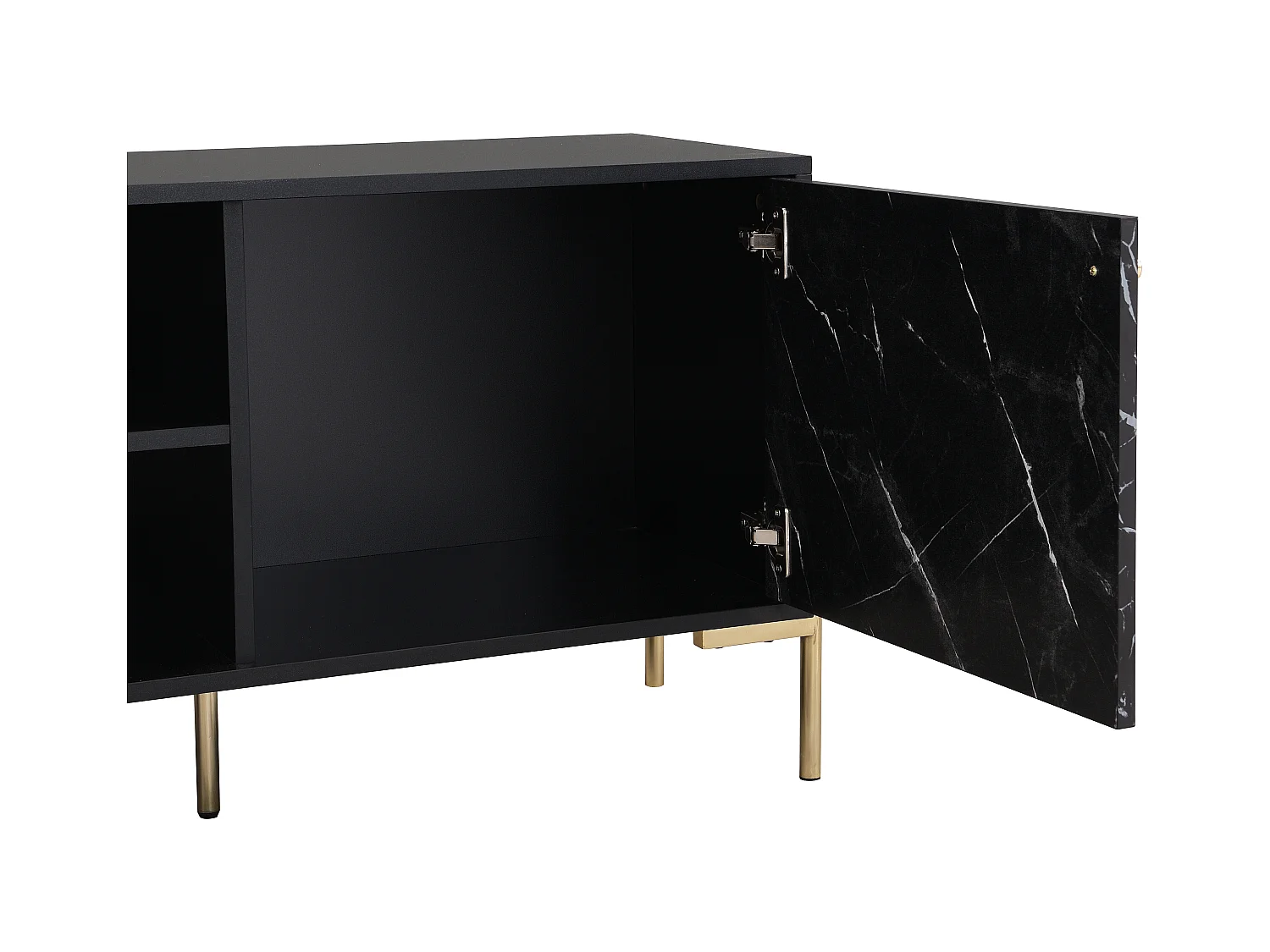 Mueble TV con 2 puertas y 2 estantes de MDF y metal - Efecto mármol negro y Dorado - CIEMILA de Pascal Morabito