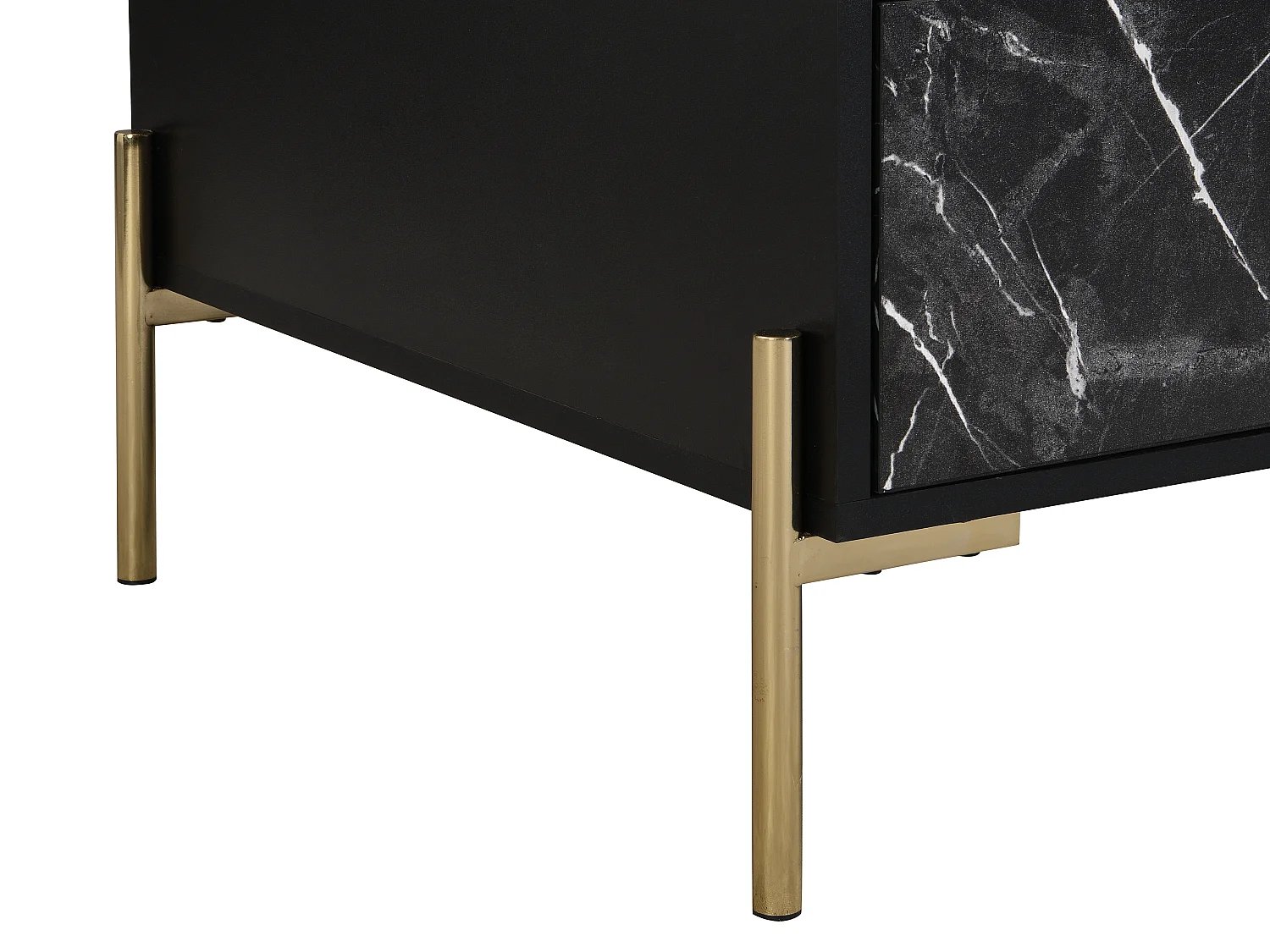 Mesa de centro com 2 gavetas e 2 nichos em MDF e metal efeito mármore preto e dourado - CIEMILA de Pascal Morabito